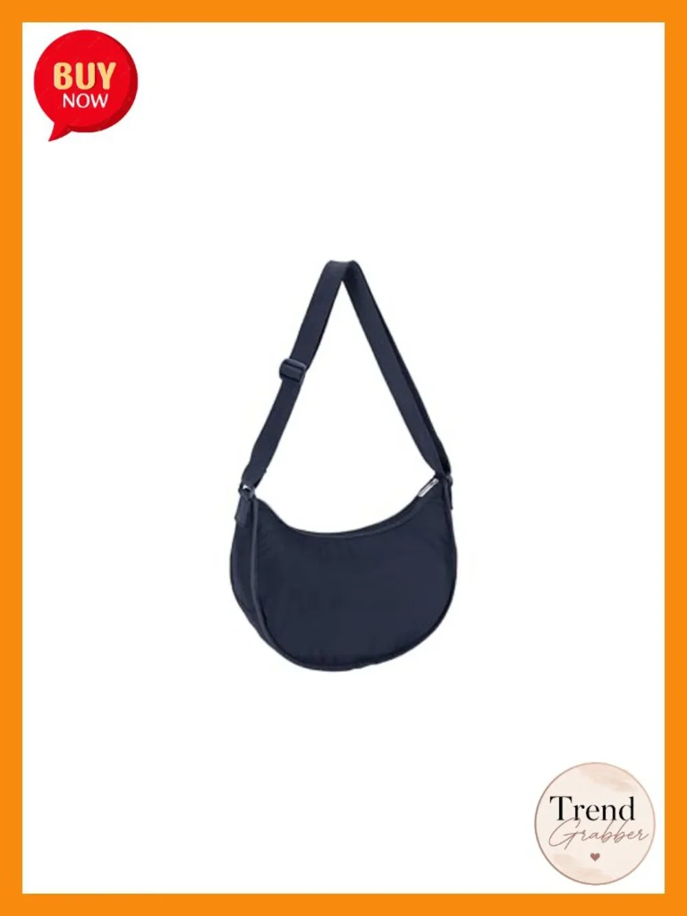 Nylon Hobo Shoulder Bag with Adjustable Strap, Zip Pockets